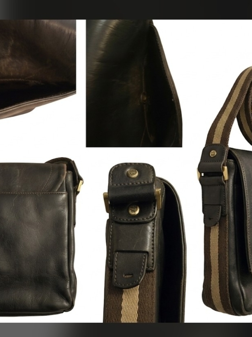 MCM Black Leather Messenger Bag with Brown Striped Strap-EUC! - Picture 3 of 5